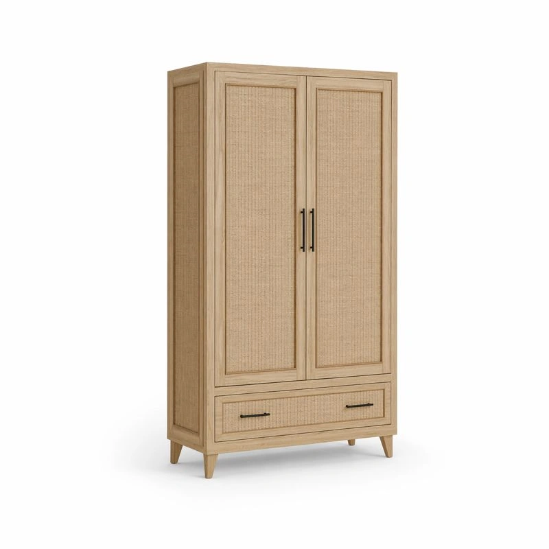 Armario madera natural con puertas de ratan-selviao